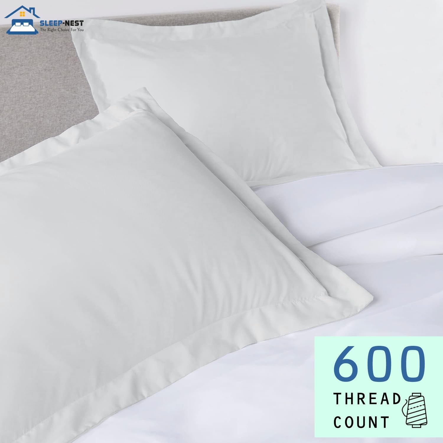 SLEEP-NEST Truly 600 TC Juego de 2 fundas de almohada súper suaves tamaño King de 20 x 36 pulgadas, algodón egipcio de fibra larga, protector de
