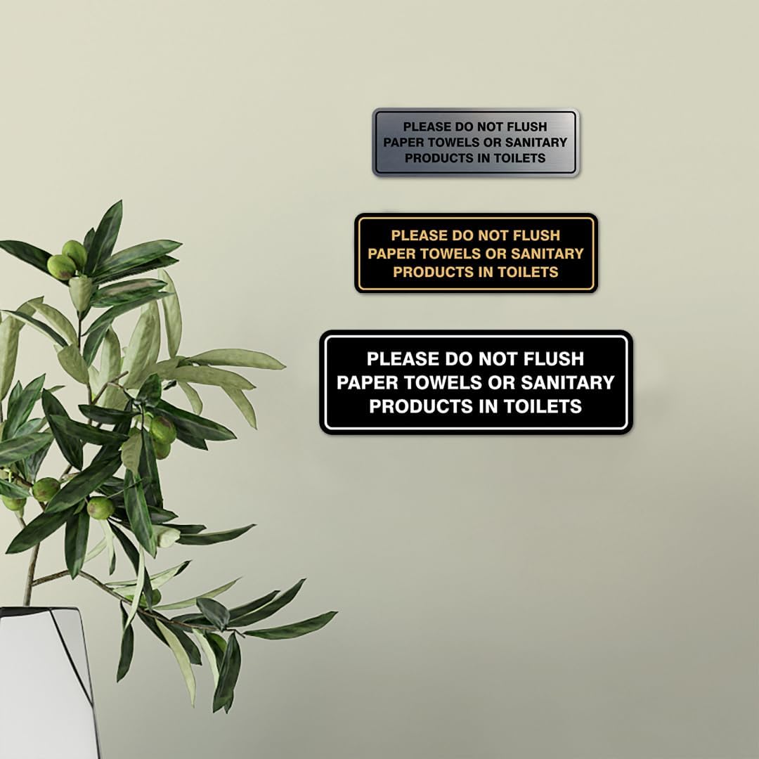 Estándar Please Do Not Flush Toallas de papel o productos femeninos en inodoros PuertaLetrero de pared – Material duradero  Cinta de espuma de doble