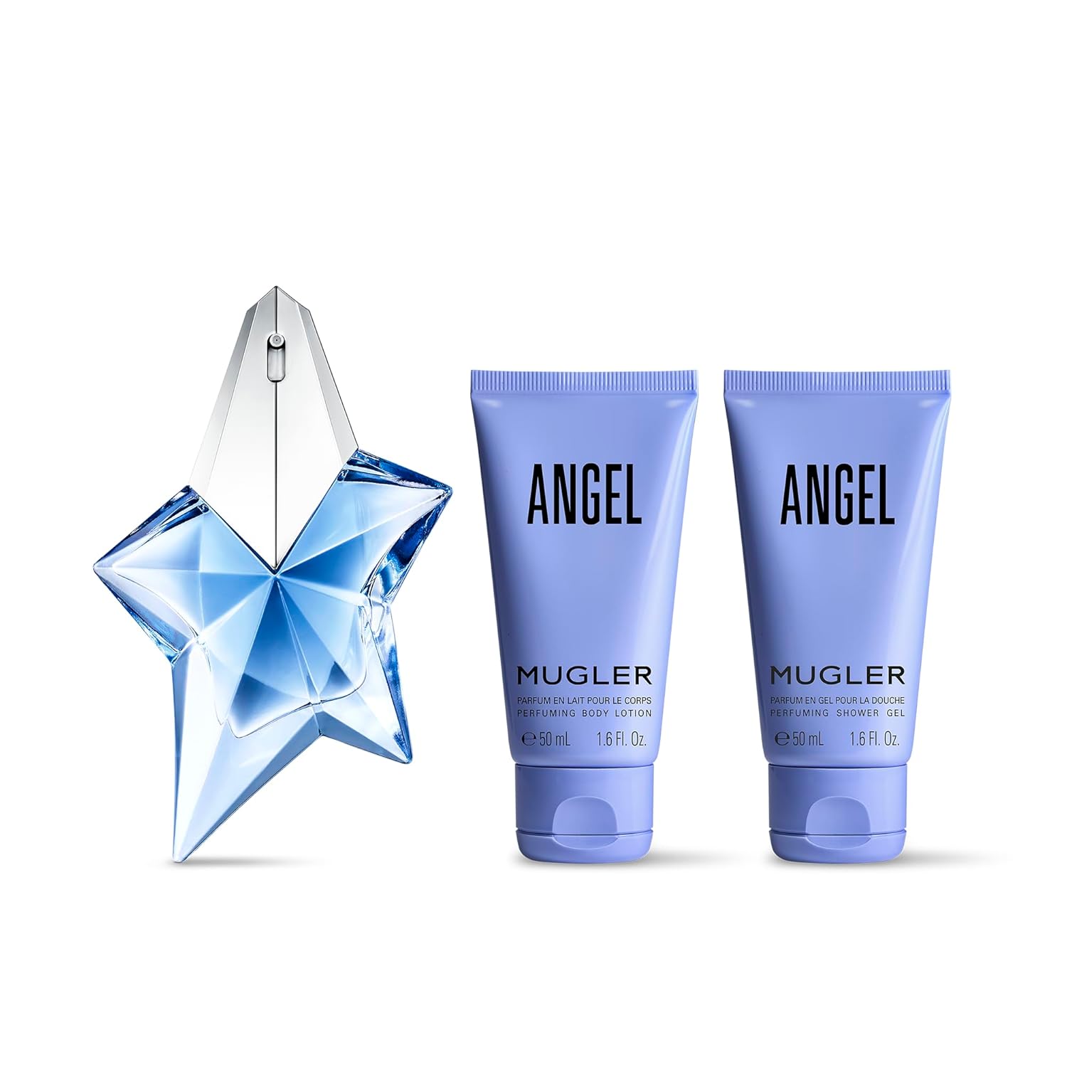 MUGLER Angel – Eau de Parfum – Set de regalo de perfume para mujer – Ambery & Woody – Con bergamota, praliné y pachulí – Fragancia de larga duración