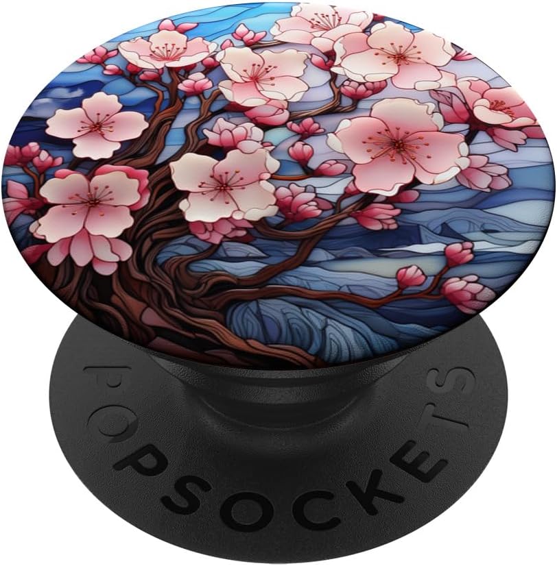 Vidrieras de color de agua flores de cerezo PopSockets Standard PopGrip