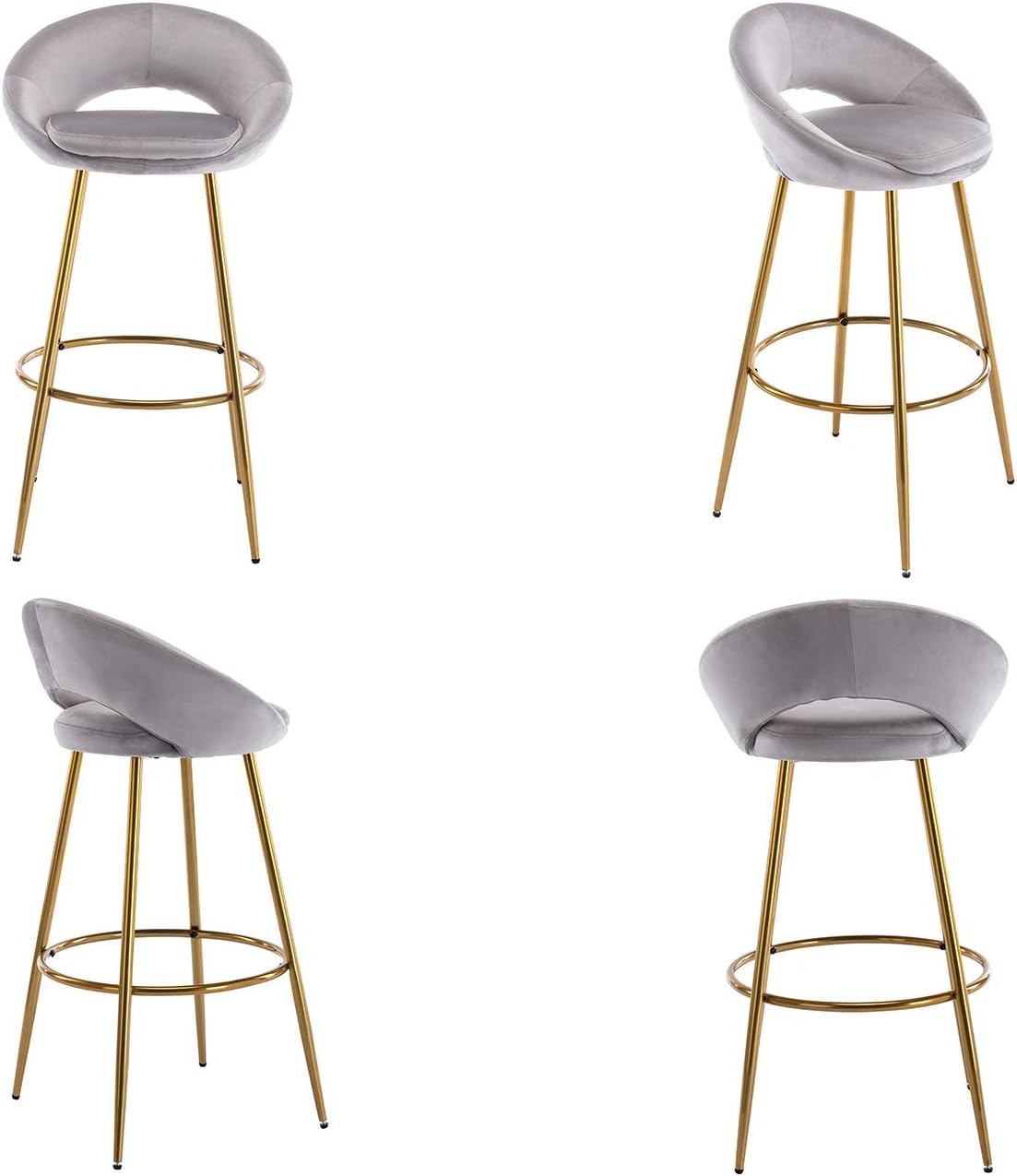 Guyou Juego de 2 taburetes de bar modernos tapizados de terciopelo con respaldo, altura de asiento de 30 pulgadas, taburetes para silla alta de isla