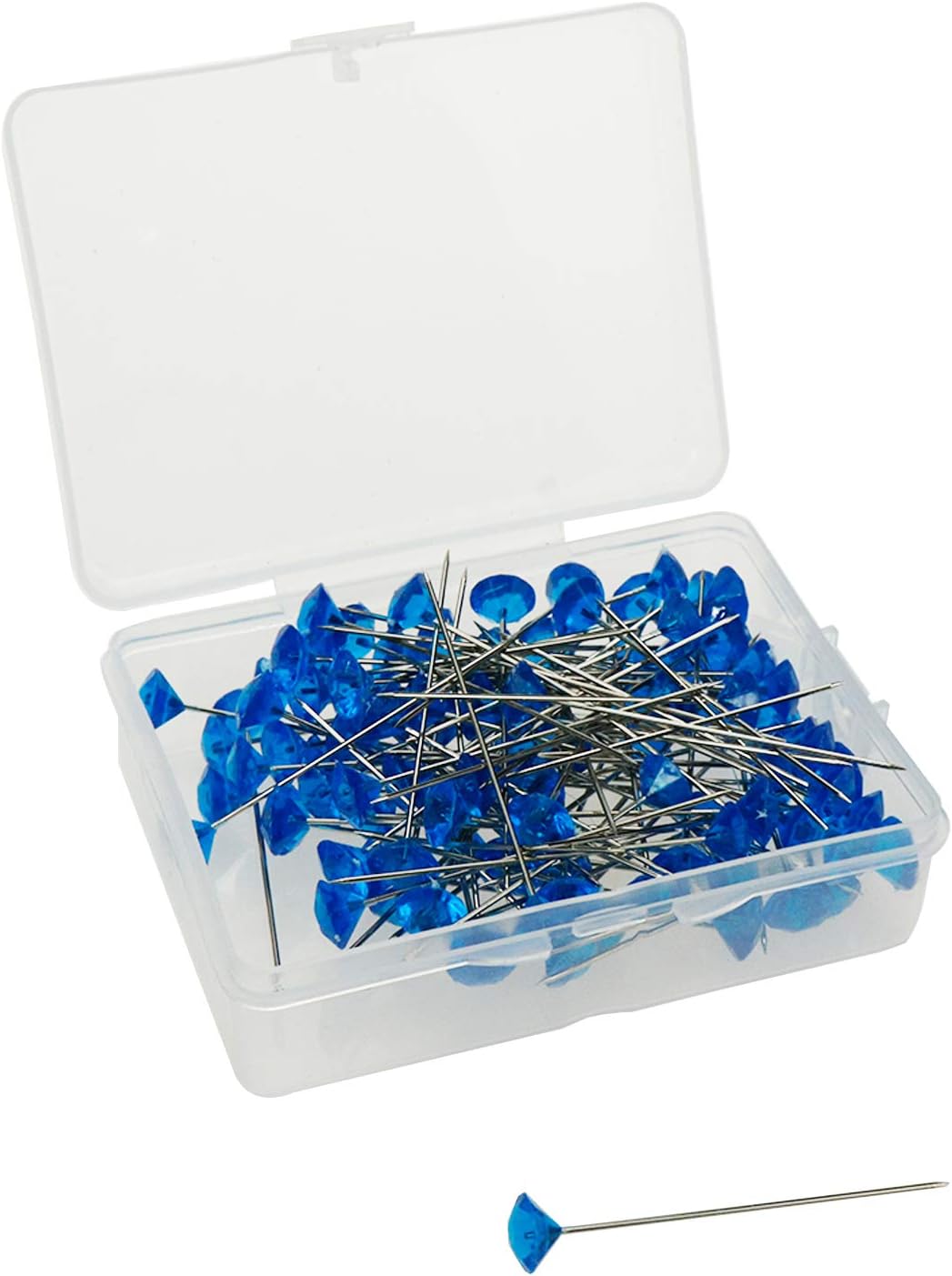 200 alfileres de costura azules, 1.969in1.97 pulgadas, alfileres de cabeza de cristal para decoración de flores