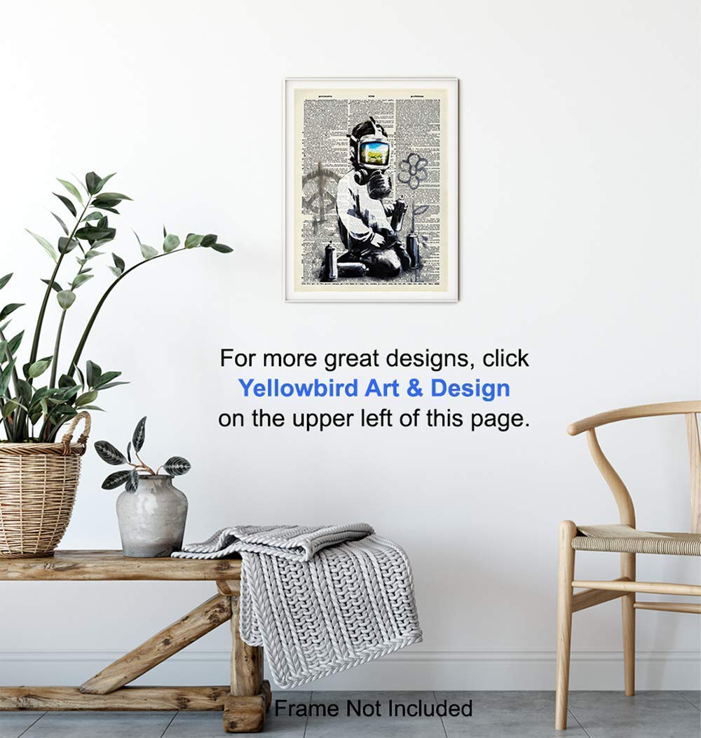 Banksy Gas Mask Graffiti Street Art Mural – Contemporary Dictionary Art, Home Decor – Upcycled Wall Art Print, Poster – Unique Room Decorations –