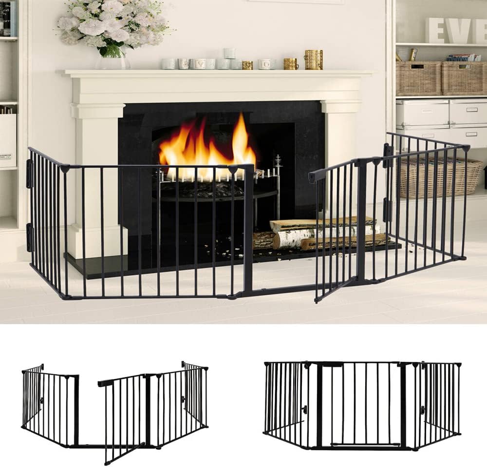Nisorpa Dog Gate Escalera Puerta Escalera Barrera Perro Corralito de 30 pulgadas de alto, 120 pulgadas de ancho, Cerca de chimenea con Cerradura de