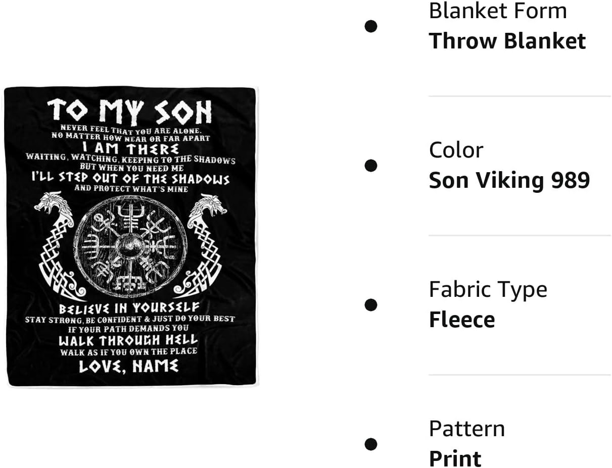 Manta personalizada con texto en inglés To My Son, Viking Never Feel You are Alone Odin, manta de vellón personalizada con texto en inglés Viking