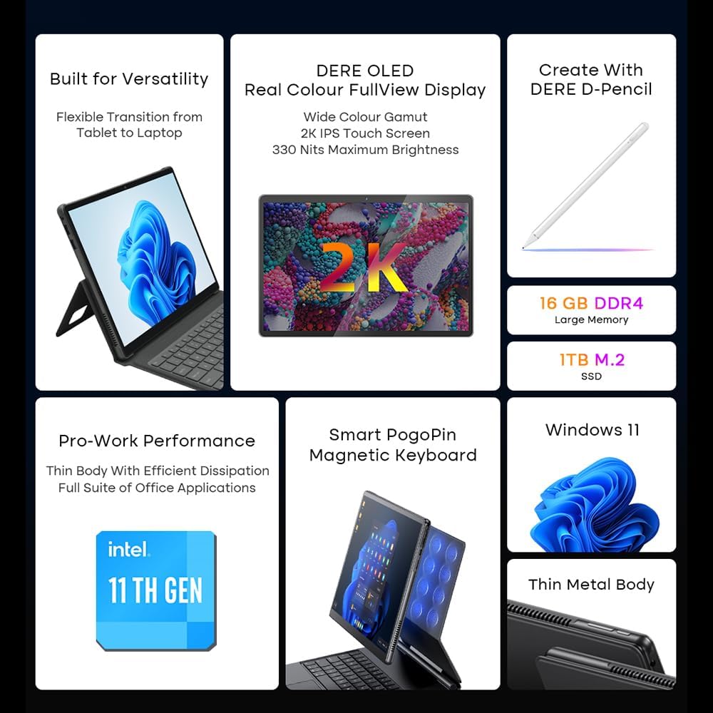 Docooler T30Pro – Computadora portátil con pantalla táctil IPS 2K de 13 pulgadas, 16 GB de RAM 512G-1T SSD, computadora de aprendizaje de oficina