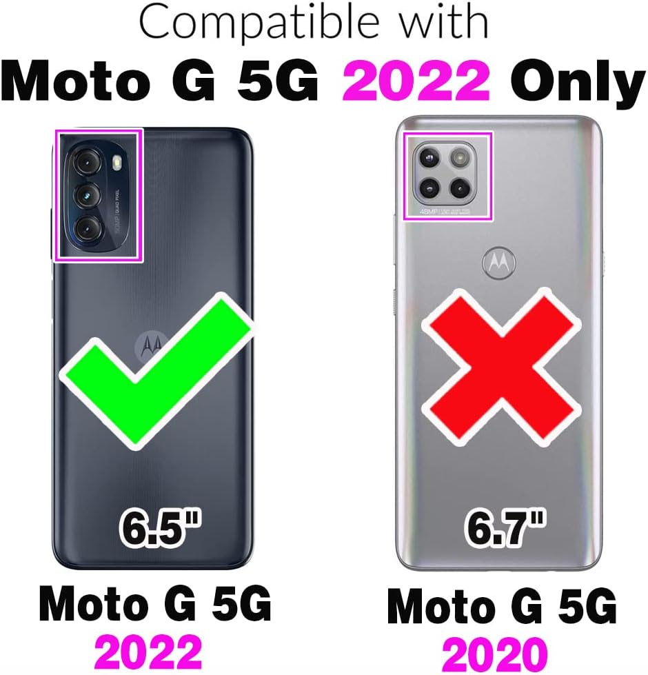 Asuwish Funda de teléfono para Motorola Moto G 5G 2022 con protector de pantalla de vidrio templado y cartera con purpurina, soporte para tarjetas,