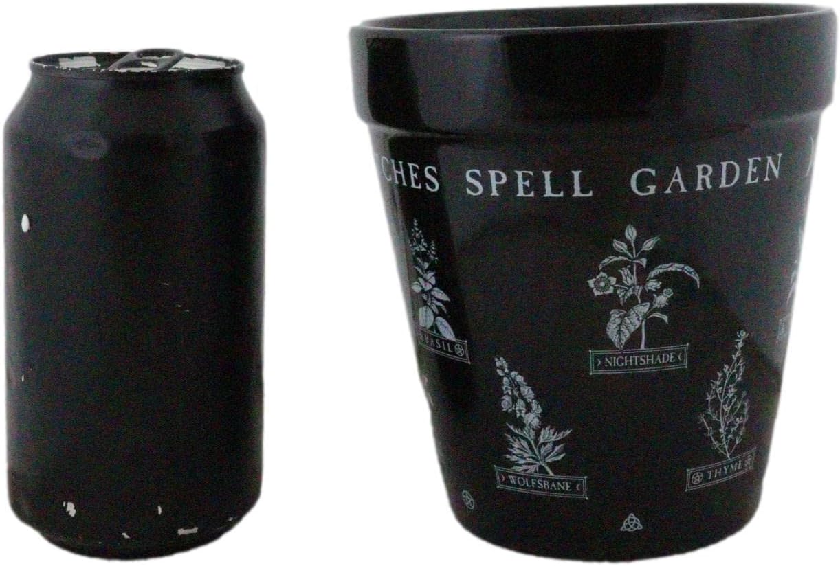 Ebros Gift Wicca Witchcraft – Maceta gótica de cerámica negra mágica, maceta floral de alquimia oculta, maceta de alquimia, pulgar, verde,