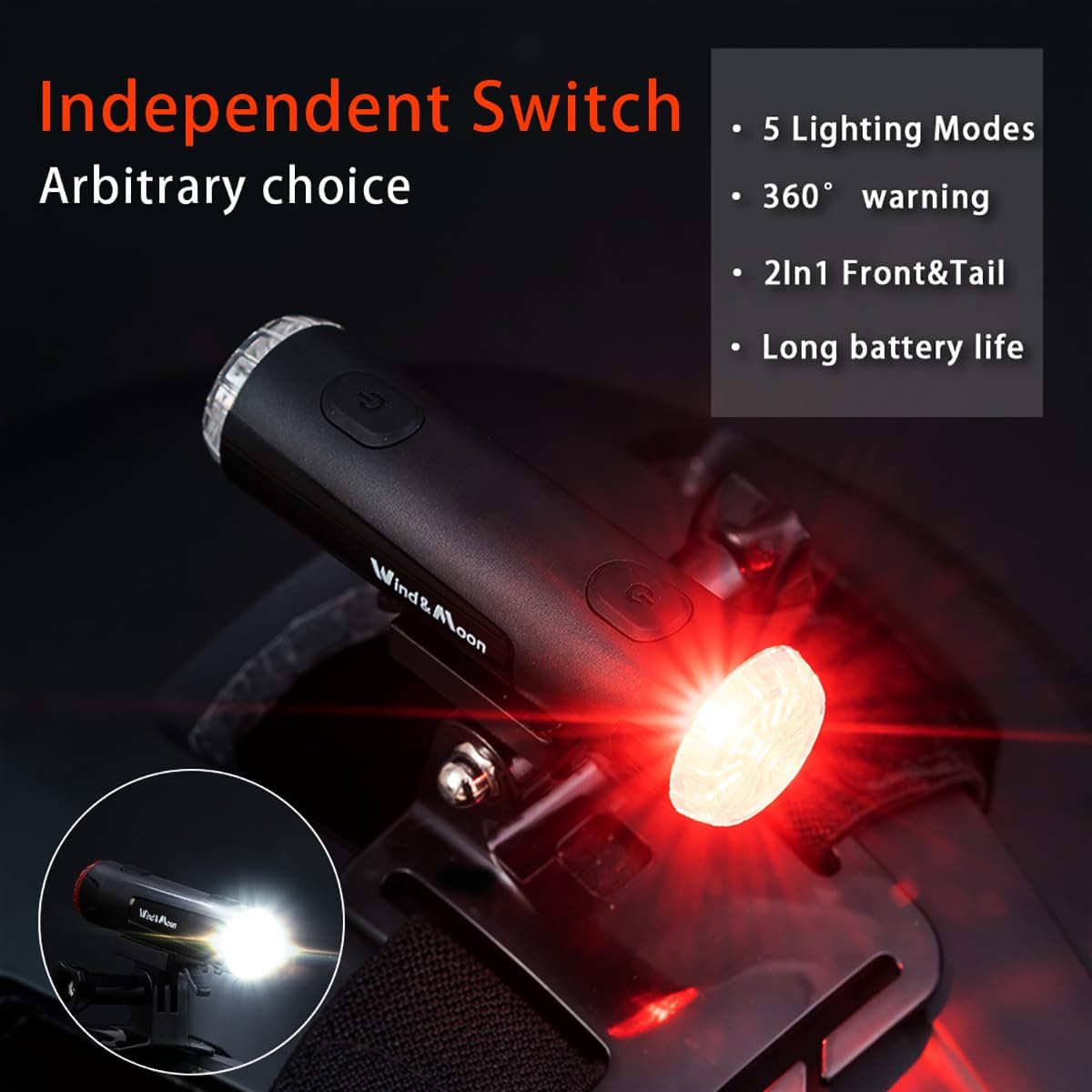 Bike Helmet Light 2 in 1,Cycling Helmet Headlight Taillight Front and Rear Bike Lighting Rechargeable 360 Warning Lights with IP66 Waterproof USB