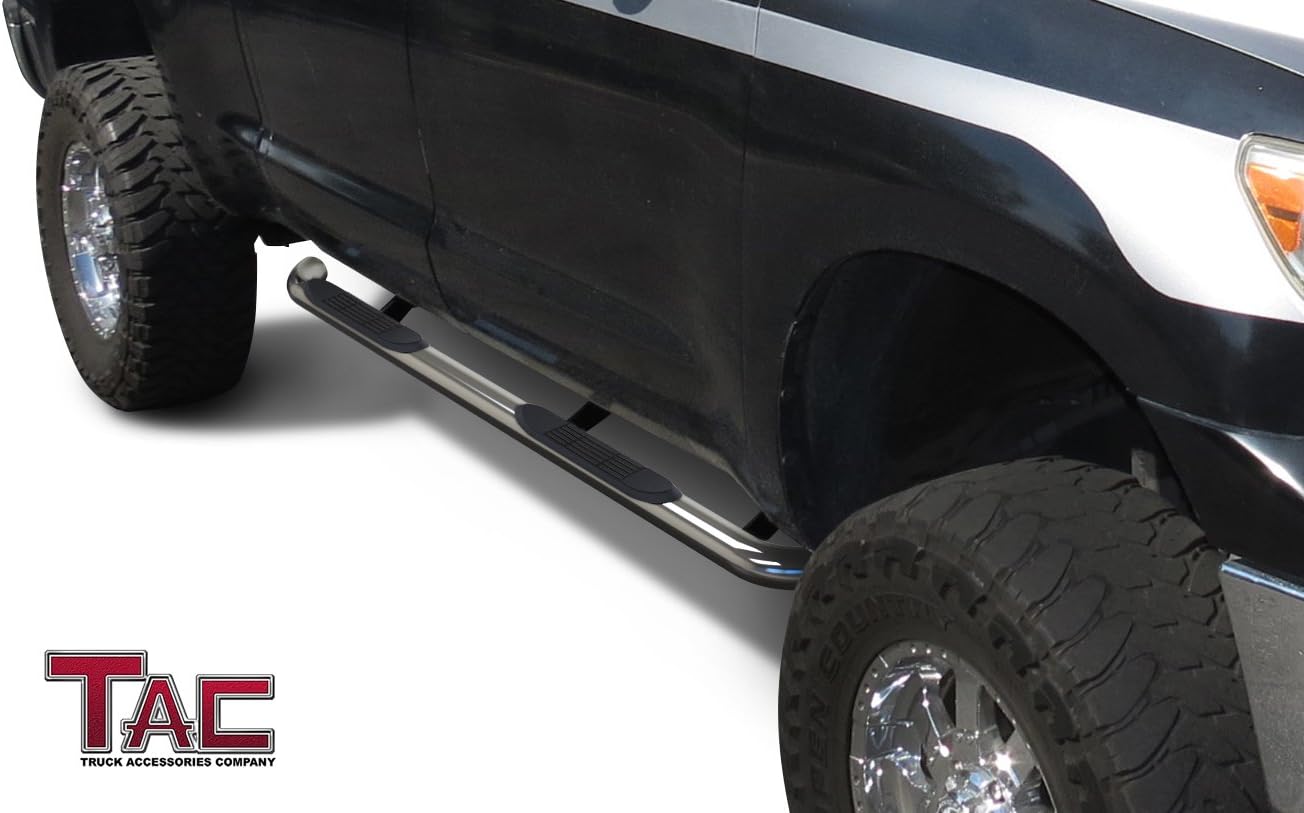 TAC – Estribos laterales para Toyota Tundra 2007-2021, camioneta de doble cabina de 3 pulgadas, barras laterales de acero inoxidable, barras Nerf,