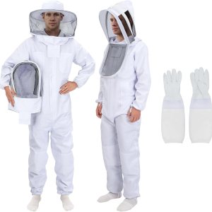 Traje de abeja para hombres y mujeres con guantes y 2 capotas de velo, a prueba de picaduras, traje de apicultura a prueba de picaduras, tela Traje de abeja para hombres y mujeres con guantes y 2 capotas de velo, a prueba de picaduras, traje de apicultura a prueba de picaduras, tela