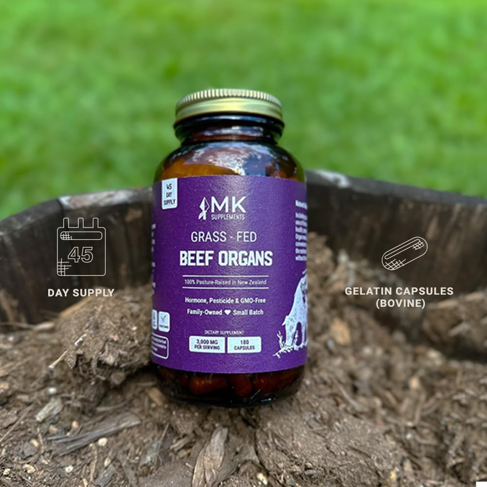 MK Supplements Órganos de carne alimentados con pasto 3000 mg, 180 cápsulas de órganos de carne, multivitamínico, 100% criado en pasto en Nueva