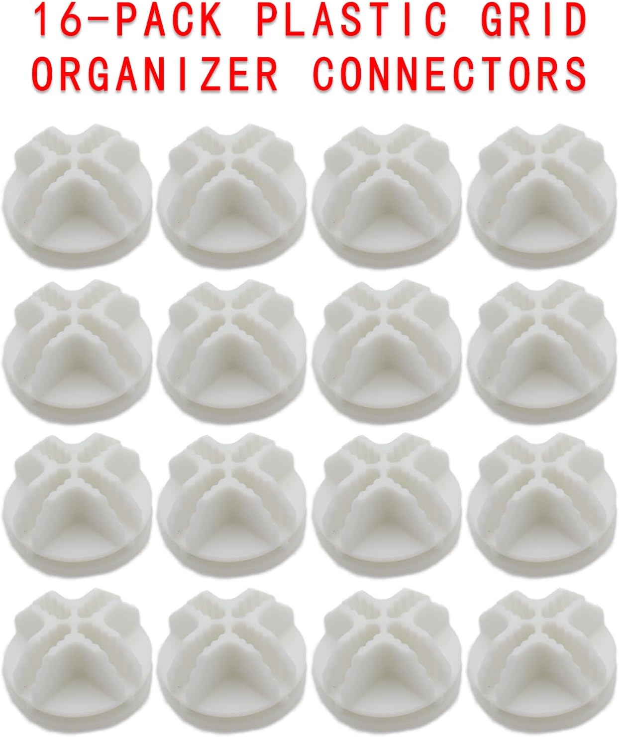 Paquete de 16 conectores organizadores de rejilla de plástico para almacenamiento modular de armario y estanterías de rejilla metálica, conectores