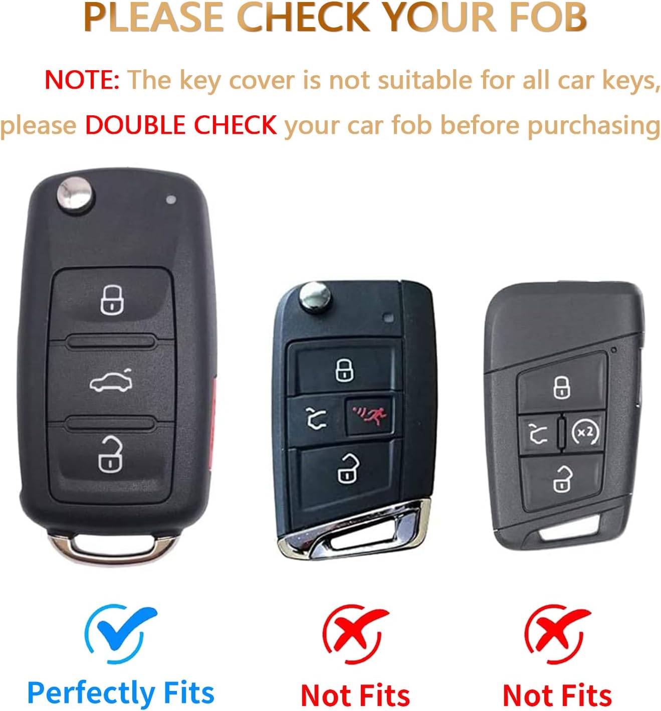OFFCURVE Funda para llavero de coche compatible con VW C, Llavero oro rosa
