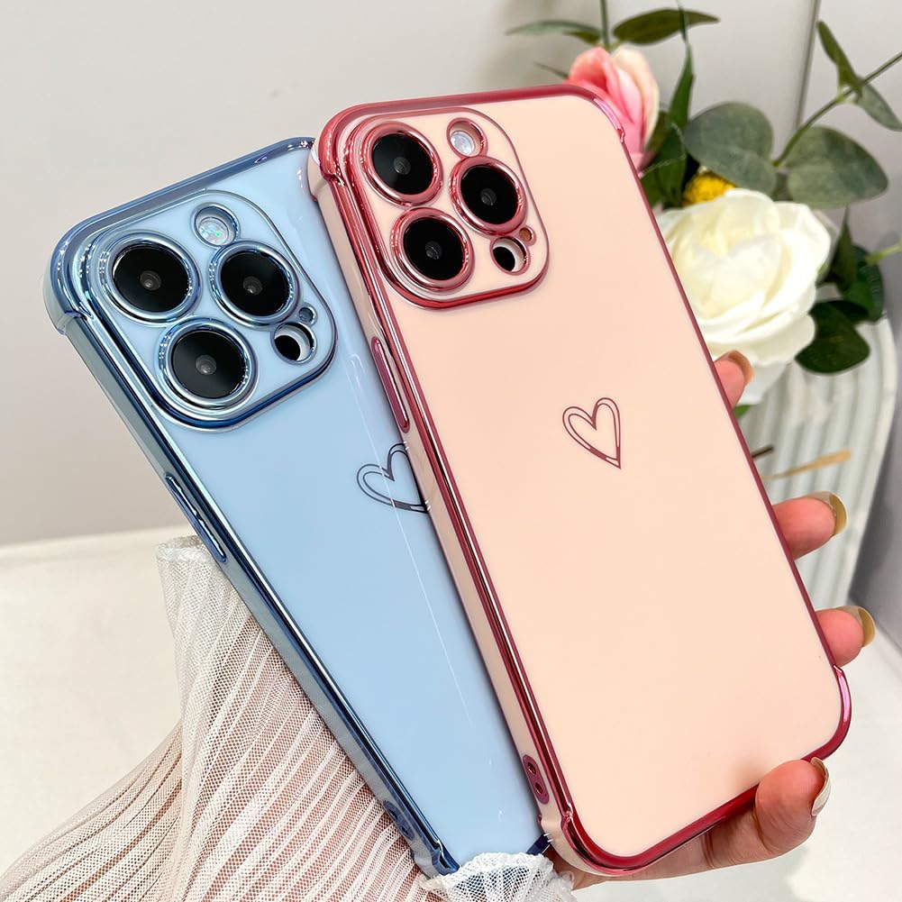 MZELQ Funda compatible con iPhone 15 Pro Max para mujer, diseño de corazón de amor, protección completa de la cámara, esquinas reforzadas de