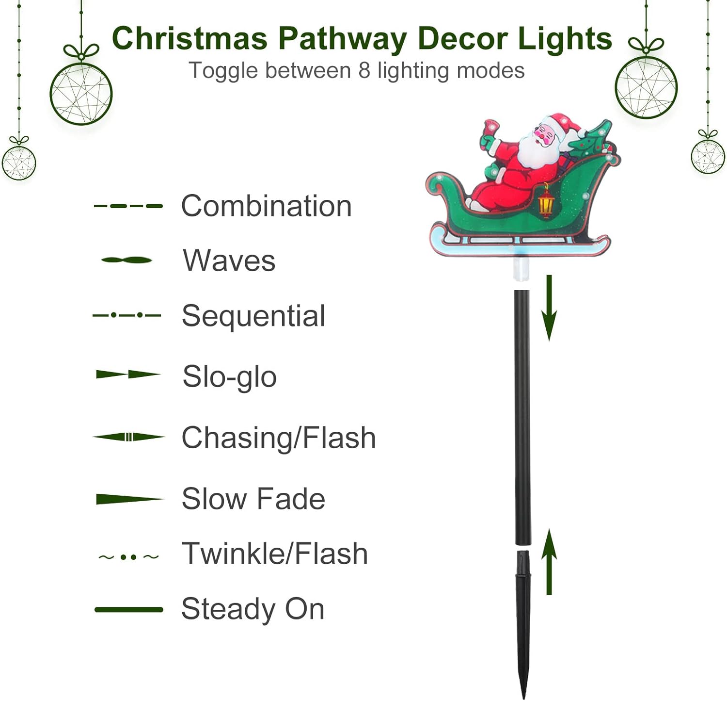 Luces solares de Navidad para caminos al aire libre, juego de 4 piezas de reno con 8 modos de iluminación LED preiluminadas, estacas de patio,