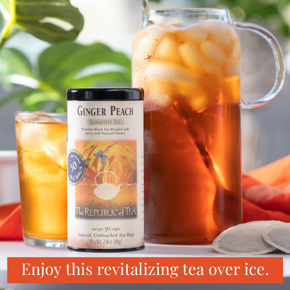 The Republic of Tea Tés negros favoritos de los ciudadanos – Paquete de té negro de jengibre melocotón y mango Ceilán – 50 bolsas de té cada una