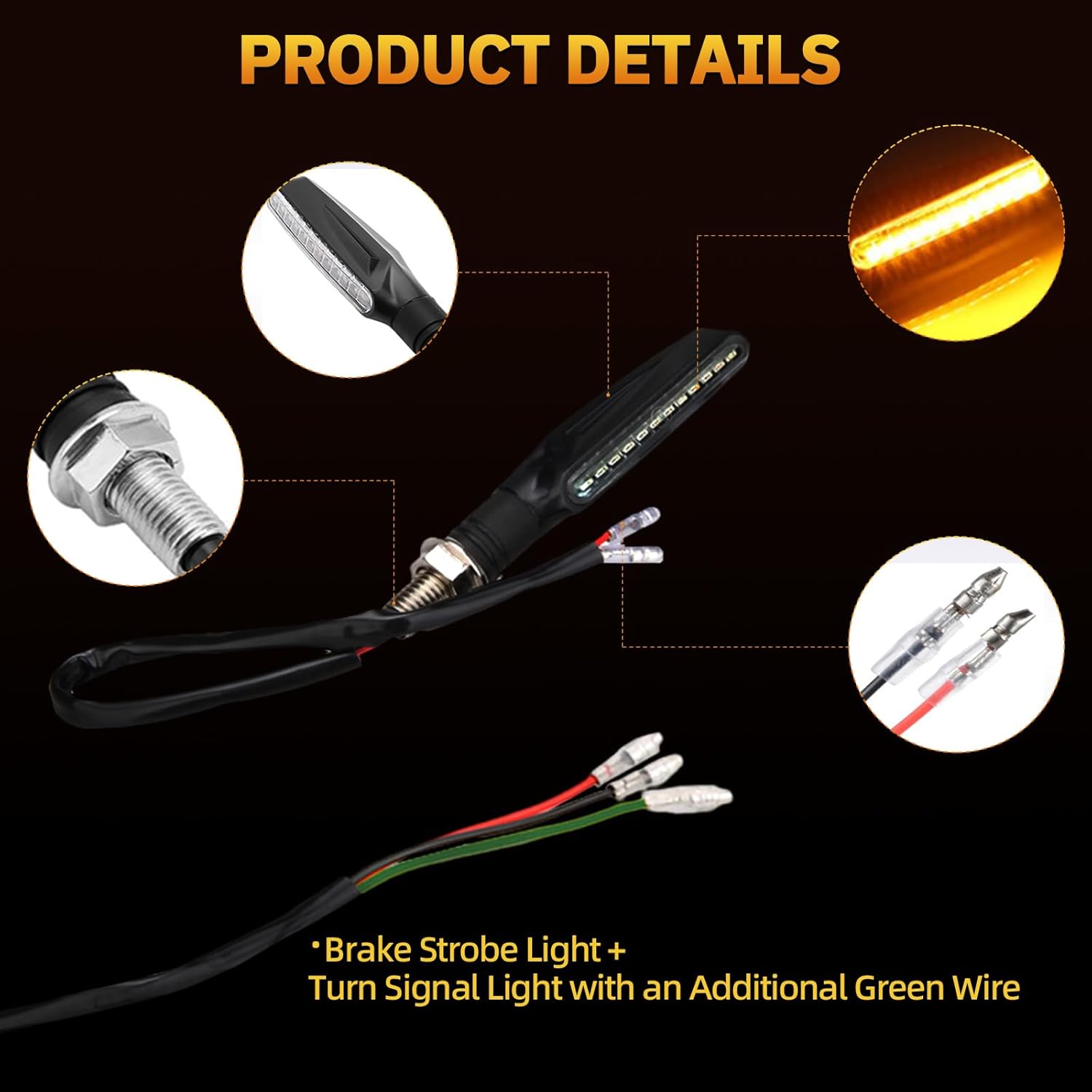 Señales de giro LED para motocicleta, luz intermitente de freno  Señales de giro LED con luces de freno, luces de freno de motocicleta de 12 V