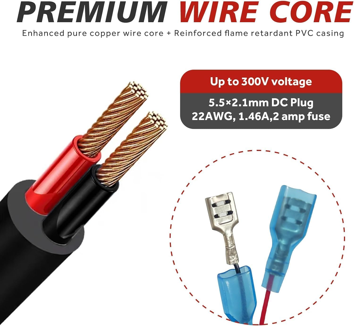 Udibas Cable de alimentación para cámara Trail de 79 pulgadas cable de alimentación externo de CC, compatible con enchufe de CC de 0.217 x 0.083 in,