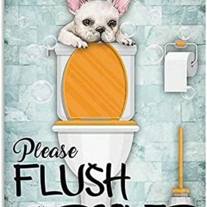 Letreros de metal para inodoro de Bulldog francés con texto en inglés Please Flush The Will (Please Flush The Will) Letreros de metal para inodoro de Bulldog francés con texto en inglés Please Flush The Will (Please Flush The Will)
