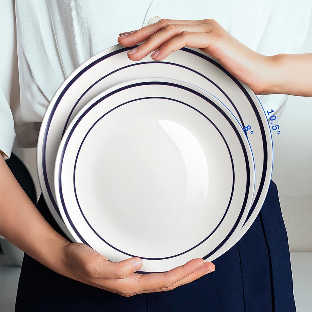 YFWOOD Juego de 6 platos llanos de cerámica, platos de ensalada de 8 pulgadas, mesa redonda de porcelana contemporánea, adecuados para postres,