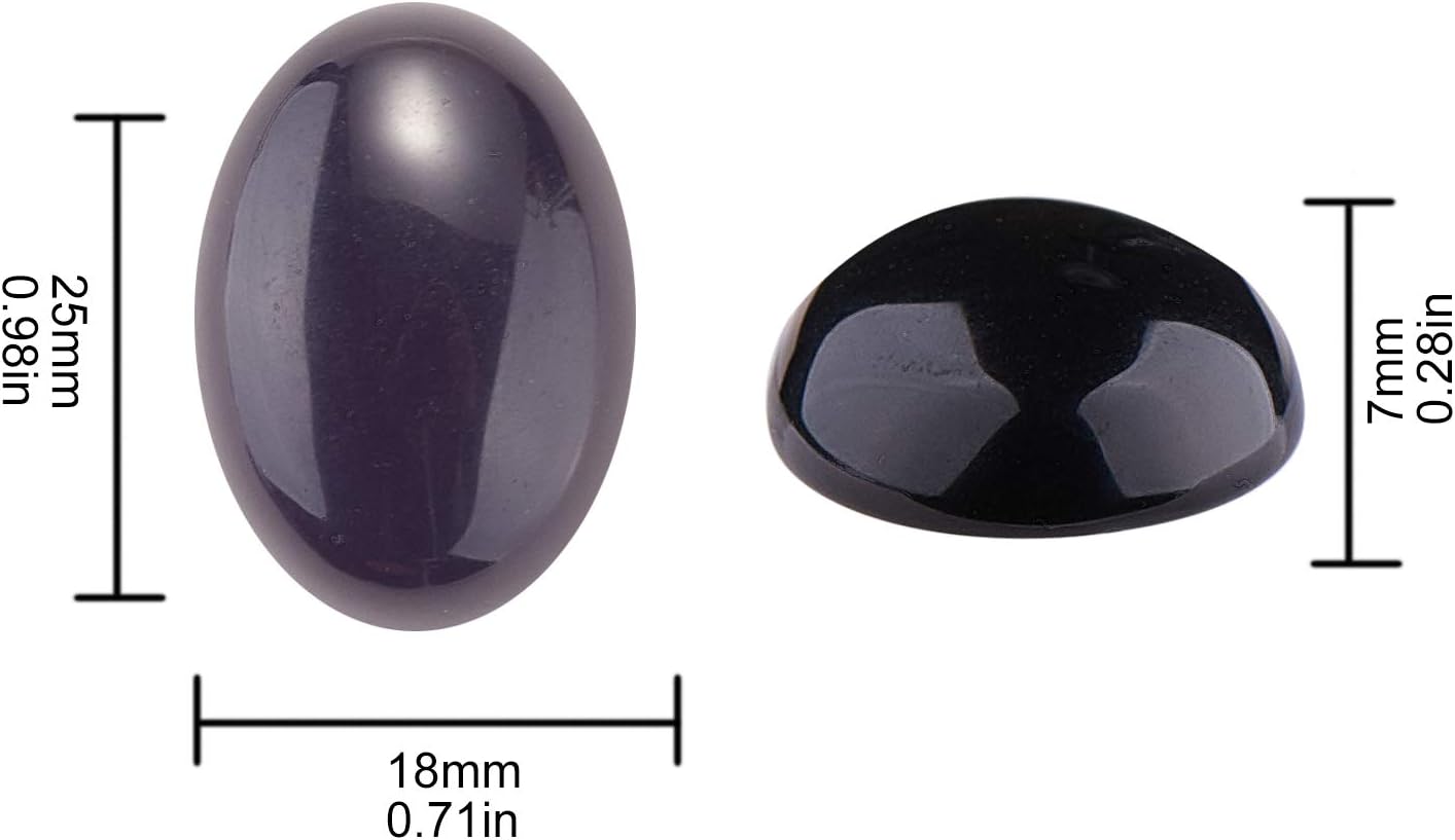 LiQunSweet 20 cuentas de ágata negra sueltas y lisas con forma ovalada de cabujones con parte trasera plana sin agujero, dijes a granel para
