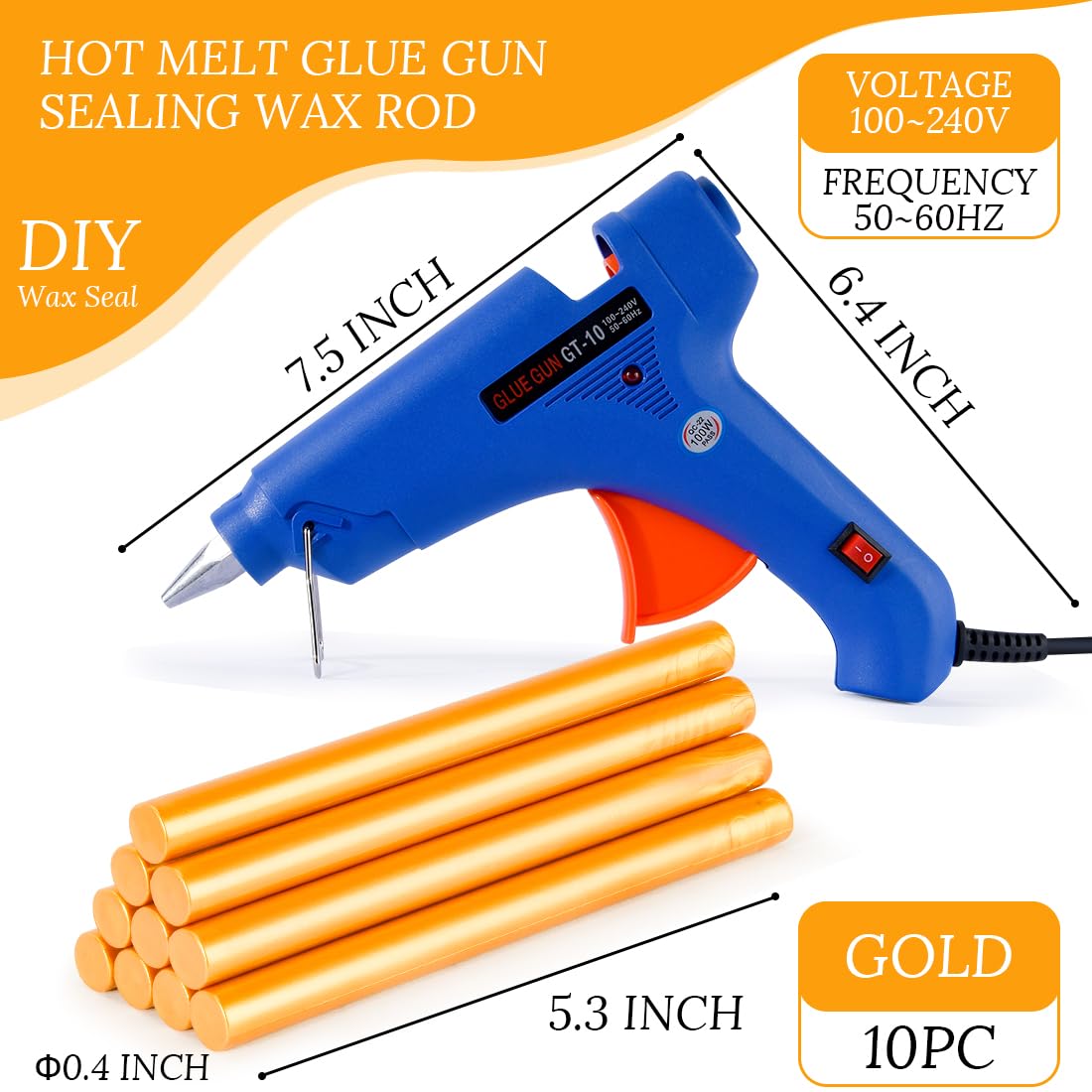 Kit de sellado de cera con pistola de cera y 10 varillas grandes de sellado de cera dorada, para hacer sellos de cera para sobres, invitaciones de
