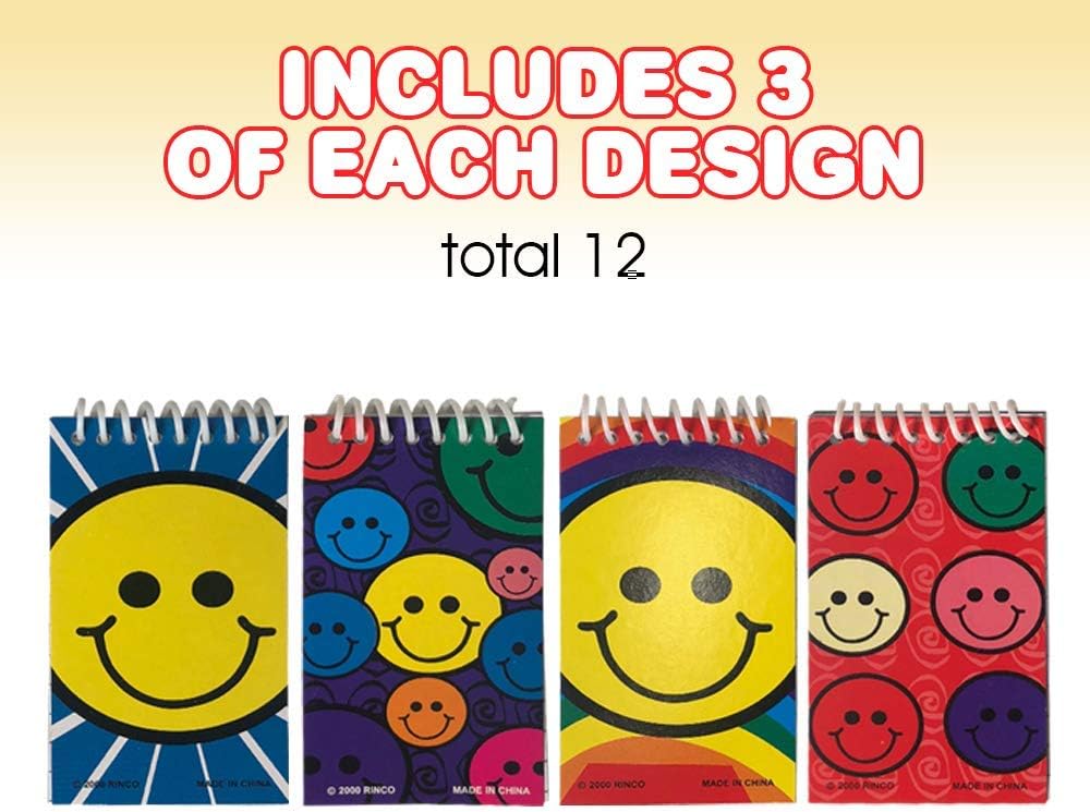 ArtCreativity Mini bloc de notas de cara sonriente, paquete de 12, blocs de notas de emoticonos pequeños con cubiertas coloridas de arcoíris,