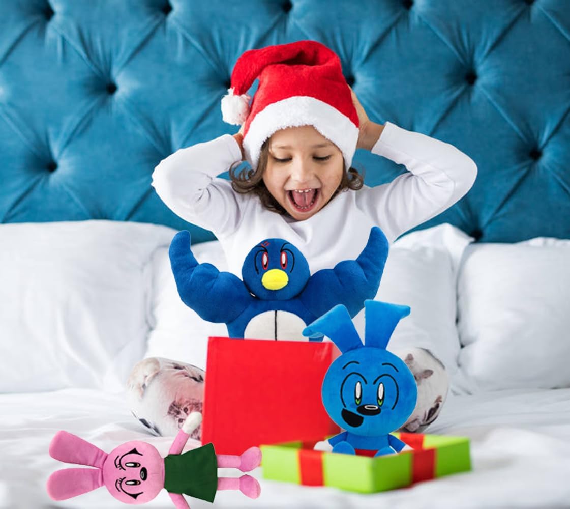 SiCso Blue Riggy – Peluche de mono de conejo azul, dibujos de Danno Cal, diseño de pájaro azul, almohada suave de 9.8 pulgadas (3 unidades)