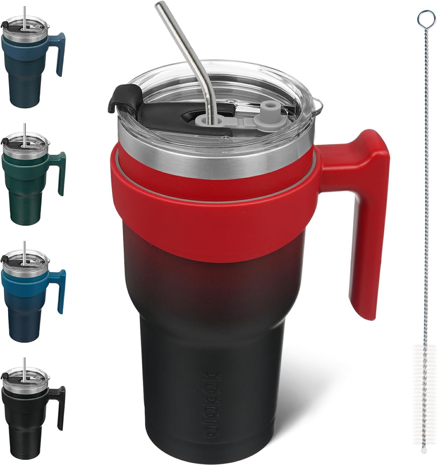 BJPKPK Vaso de 30 onzas con asa y pajilla, de acero inoxidable, aislado, para agua o café helado, luna de sangre