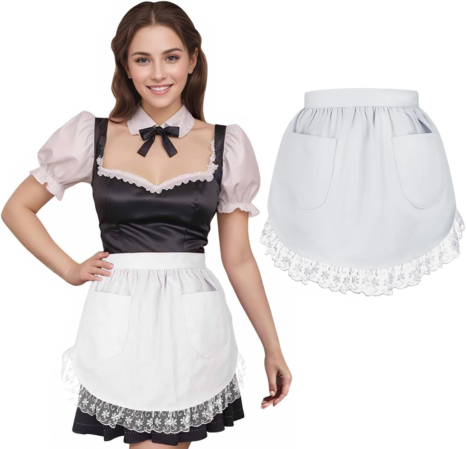 TopTie Delantal de cintura de algodón con bolsillos para mujer, medio delantal de encaje de cocina de Navidad para cocinar