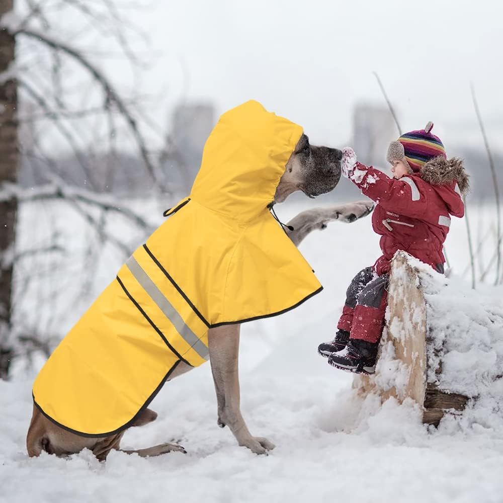 Impermeable reflectante para perros, impermeable ajustable para perros, poncho ligero con capucha para perros pequeños a X grandes (amarillo,