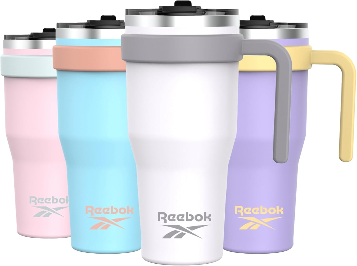 Reebok Vaso de acero inoxidable con asa, vaso de 40 onzas, dos tonos, vaso de doble pared aislado al vacío, vaso a prueba de fugas para hombres y