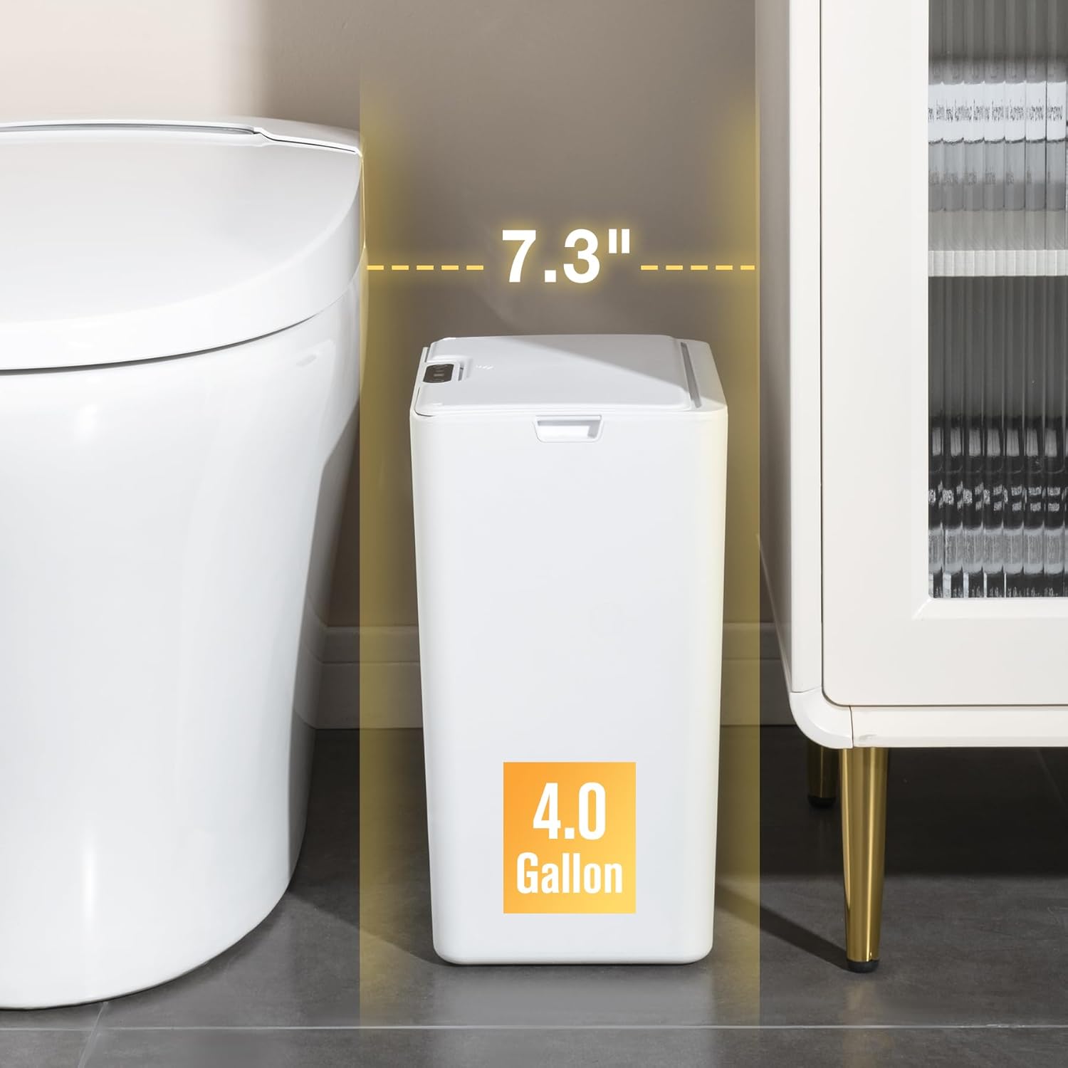 Cesun Cubo de basura automático con sensor de movimiento para baño con tapa, 4.0 galones, sin contacto, papelera de plástico inteligente, pequeña