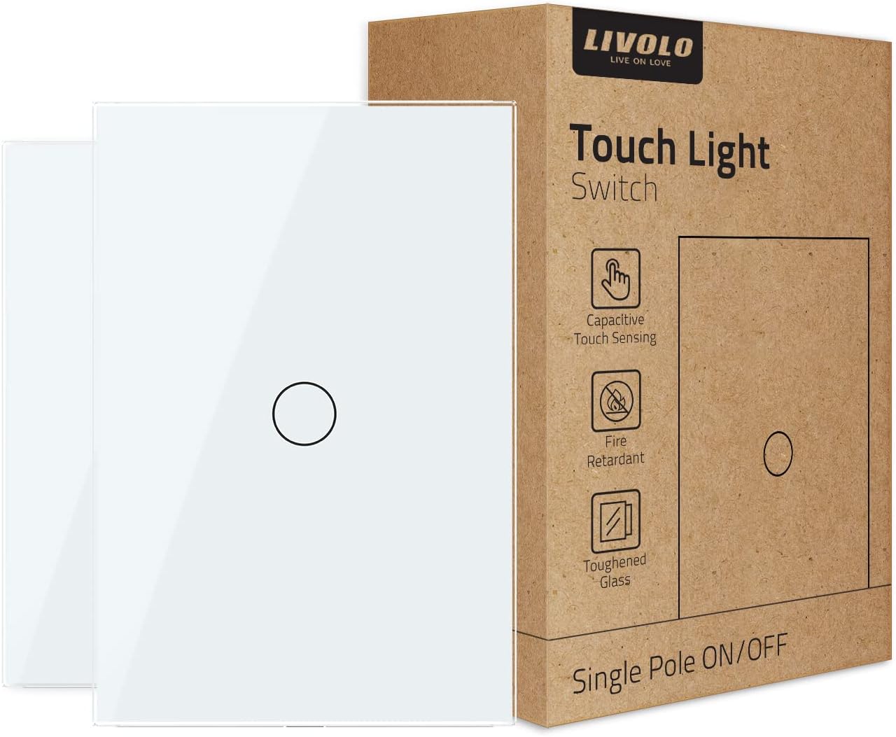 LIVOLO – Interruptor de luz (no neutral), con panel táctil de vidrio templado, luz indicadora, interruptor táctil moderno de pared