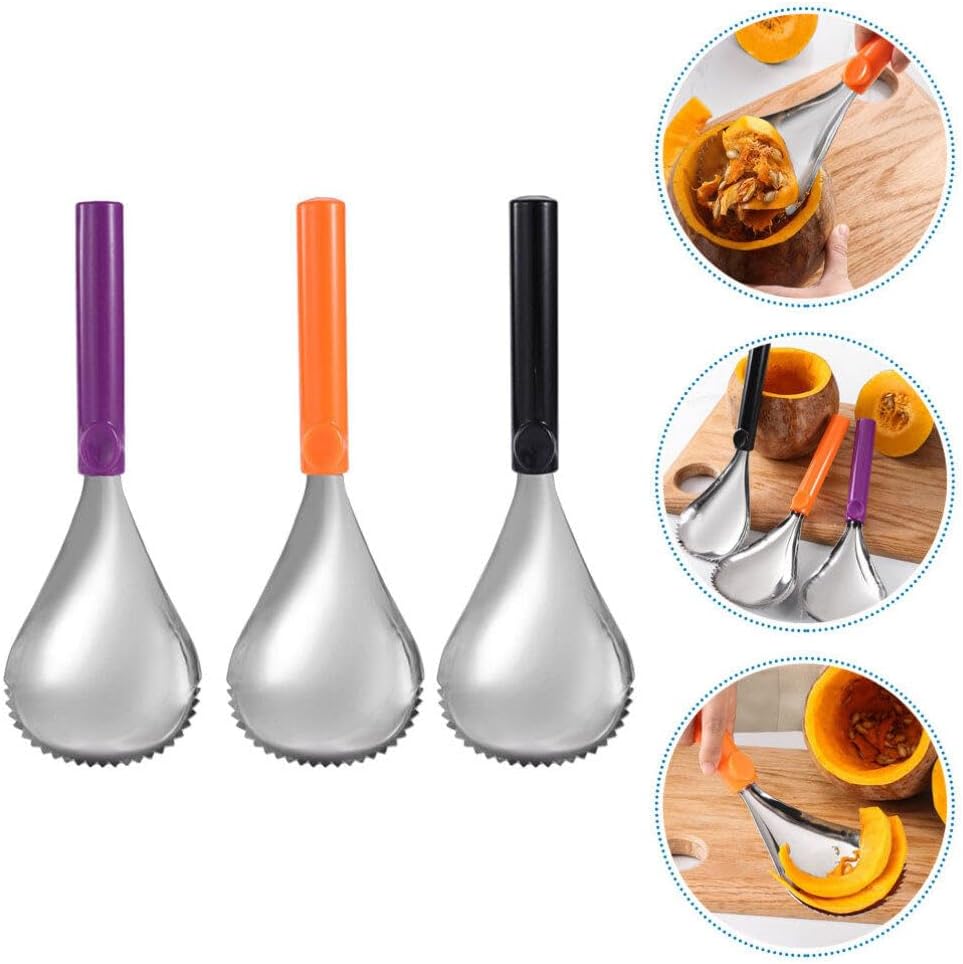 Herramientas manuales 3 piezas de calabaza cuchara de acero inoxidable herramienta de tallado de frutas manual sandía melón cuchara calabaza