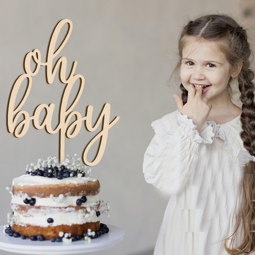 PALASASA Oh Baby Cake Topper  Decoración de madera de gran tamaño para pastel de baby shower, para temática rústica, fiesta de revelación de género,