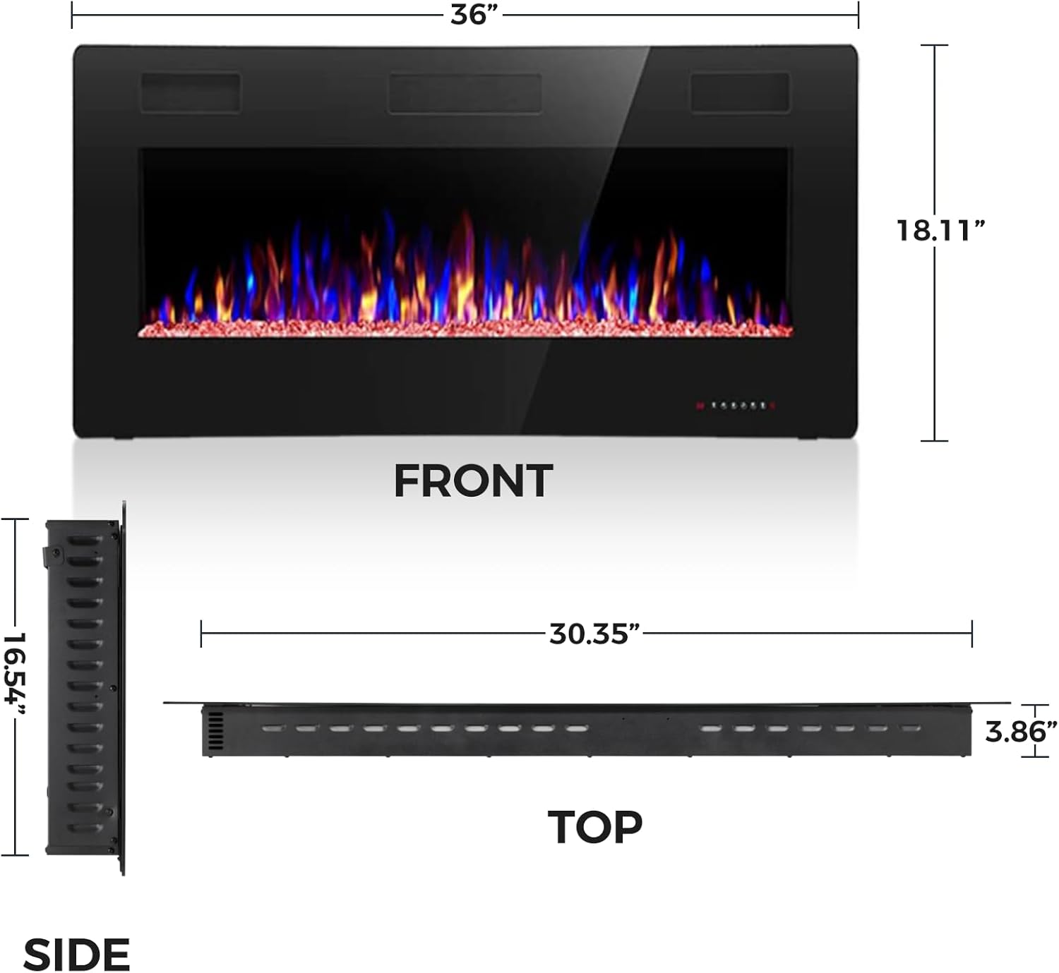 Crzoe Chimenea eléctrica de 36 pulgadas, calentador eléctrico empotrado en la pared y montado en la pared, calentador de chimenea lineal ultrafino
