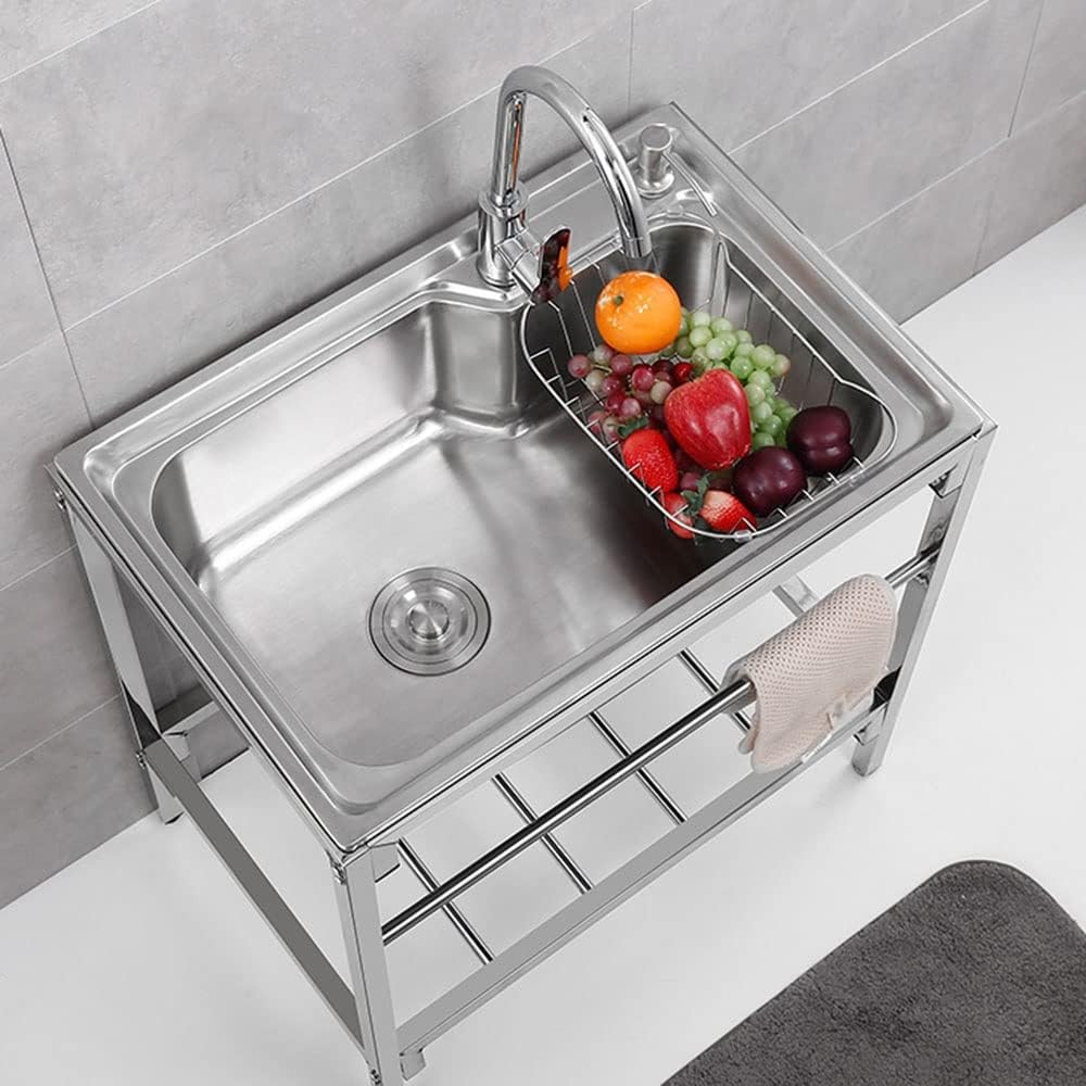 Fregadero de catering independiente, fregadero de acero inoxidable 304 para baño de perros, garaje, jardín, cocina, caravana, fácil de limpiar