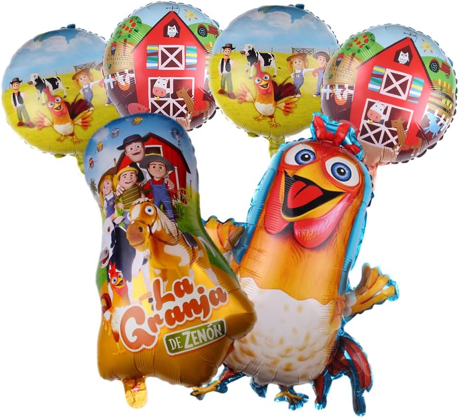 6 globos de película de aluminio de granja de animales de granja, suministros de fiesta adecuados para la granja de zenon decoración de fiesta de