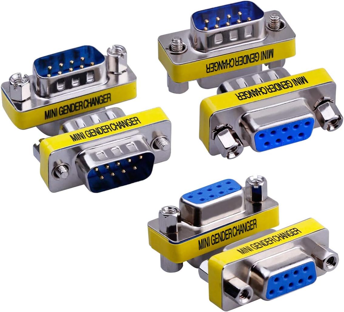 Paquete de 6 adaptadores serie RS232 de 9 pines DB9 hembra a hembra acoplador DB9 hembra a macho conector DB9 macho a macho Mini cambiador de género