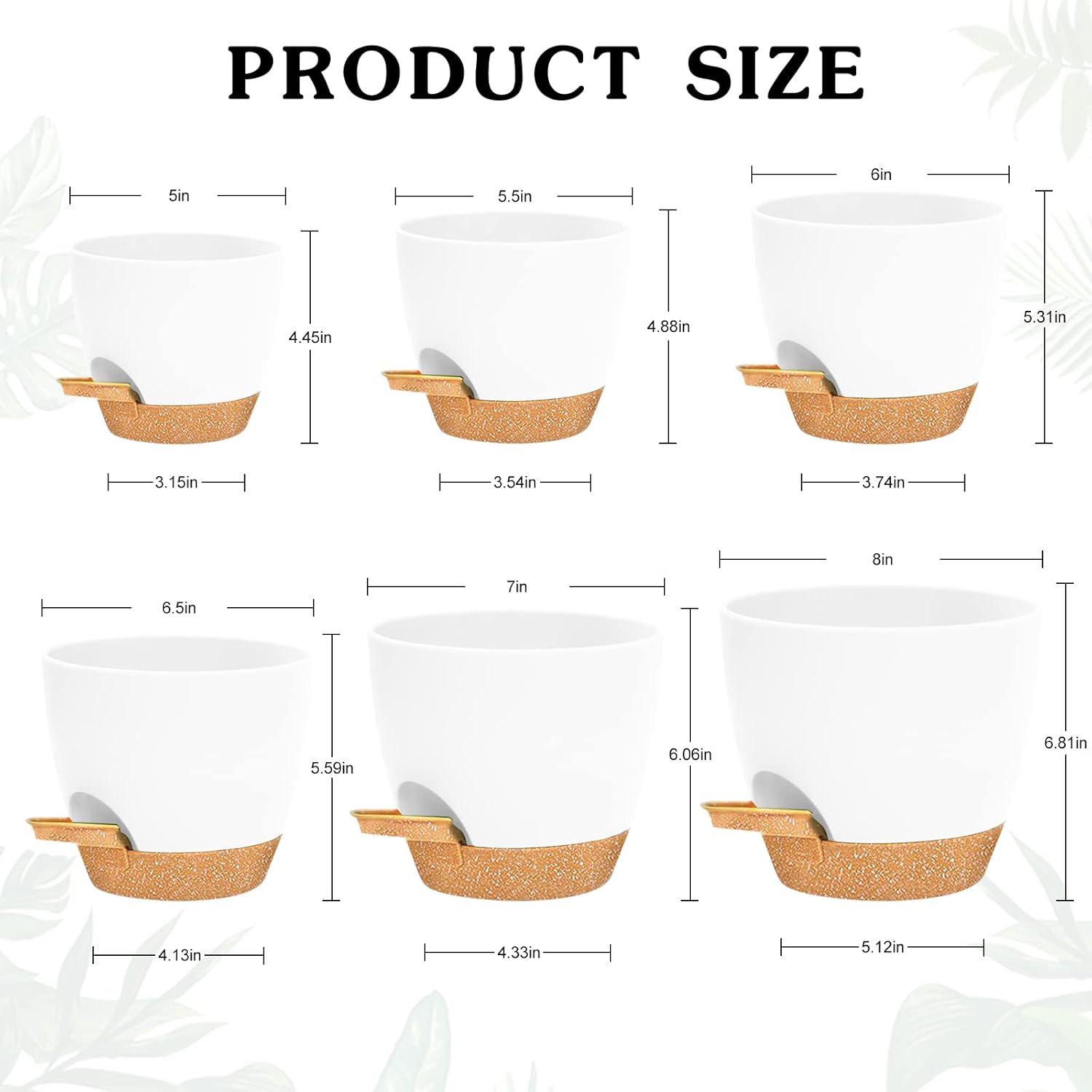 Macetas para plantas, 6 macetas de riego automático de 876.565.55 pulgadas con agujeros de drenaje y depósito profundo para plantas de interior y