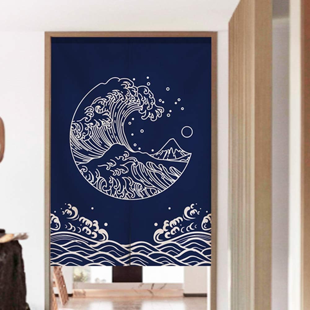 RLoncomix Cortina japonesa Noren para puerta, tapiz de Hokusai Ukiyoe, cortina de puerta de cocina, bistró, decoración del hogar, 33 x 59 pulgadas