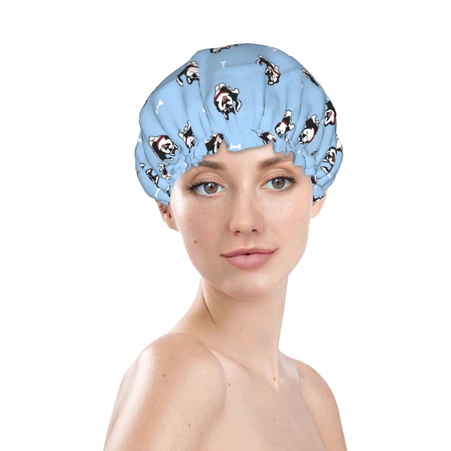 Black Dog Shower Cap Reusable Waterproof,Shower Caps For Women With Double Hair Caps,Bathing Cap Hair Cap For Shower