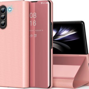 Funda compatible con Samsung Galaxy Z Fold 5 5G, con espejo, de piel, delgada, transparente, S-View, a prueba de golpes, con función atril, Funda compatible con Samsung Galaxy Z Fold 5 5G, con espejo, de piel, delgada, transparente, S-View, a prueba de golpes, con función atril,