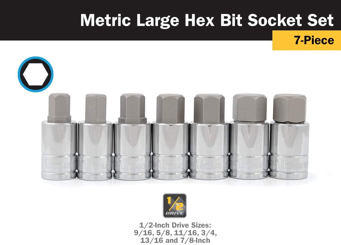 Titan 16131 Juego de llaves hexagonales métricas de 7 piezas, 12 pulgada, organizador magnético con marcas de tamaño grabadas con láser