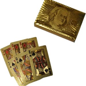 Naipes de plástico pesado de 100 dólares de billetes de oro, paquete de 3 Naipes de plástico pesado de 100 dólares de billetes de oro, paquete de 3