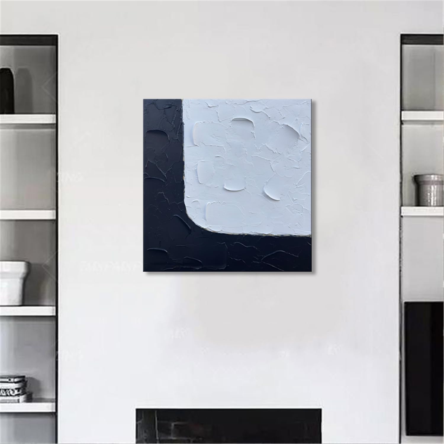 zoinart Lienzo pintado a mano en blanco y negro, arte de pared de 24 x 24 pulgadas, pinturas abstractas texturizadas, minimalista, contemporáneo,