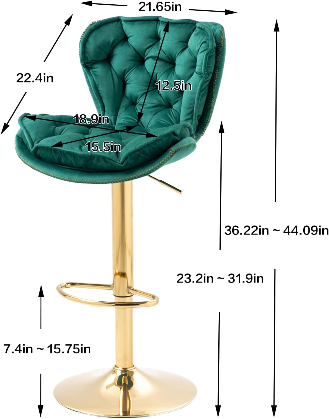 Taburetes de bar de altura de mostrador, juego de 2 taburetes de bar giratorios de terciopelo para taburete de cocina, taburete de mostrador de