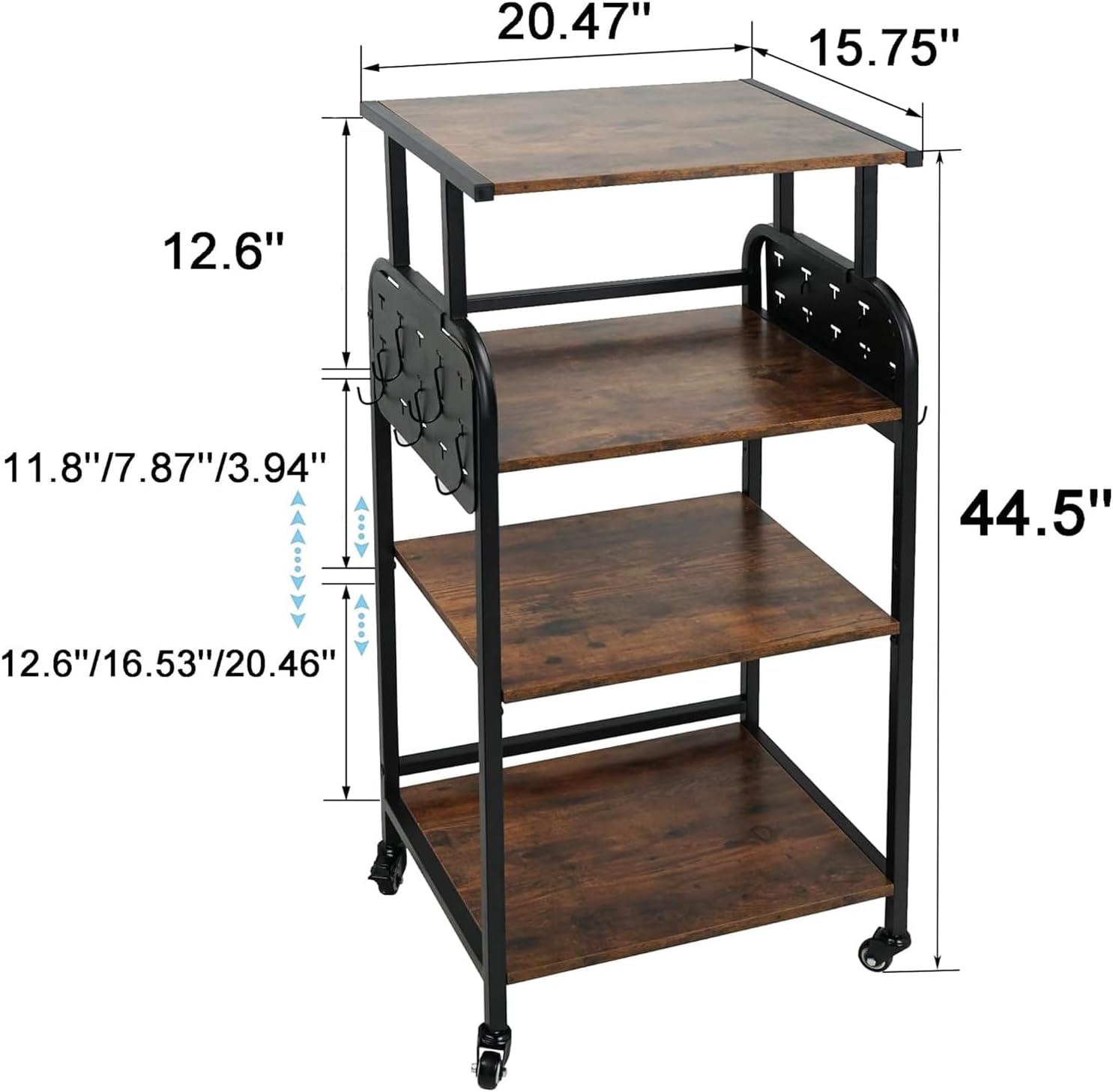 Soporte de impresora de 4 niveles con ruedas, estante grande con altura ajustable, organización de almacenamiento multiusos para oficina en casa,